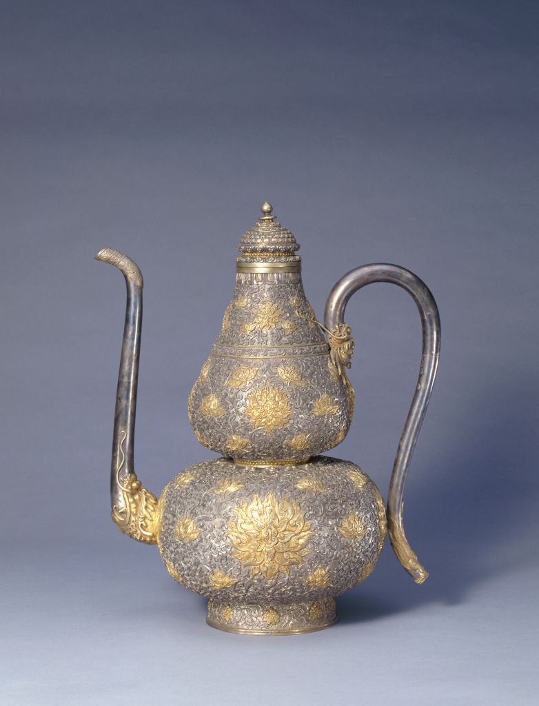 图片[1]-Qianlong style silver gilded carved flower gourd holding pot-China Archive